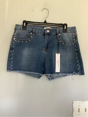 Vigoss Medium Blue Denim Studded Cutoff Shorts